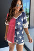 Stripes Stars Print Knit Short Sleeves Top
